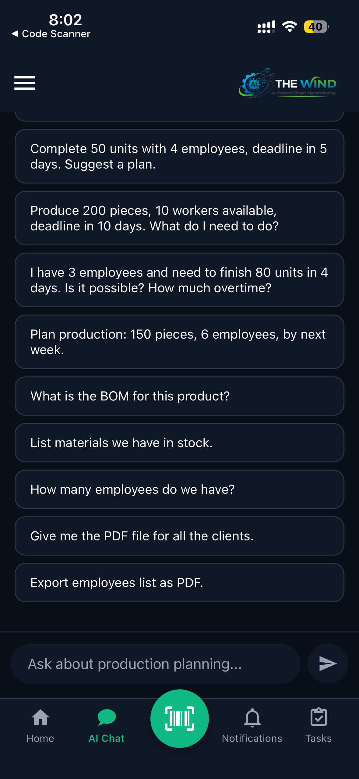 Mobile AI feature screen