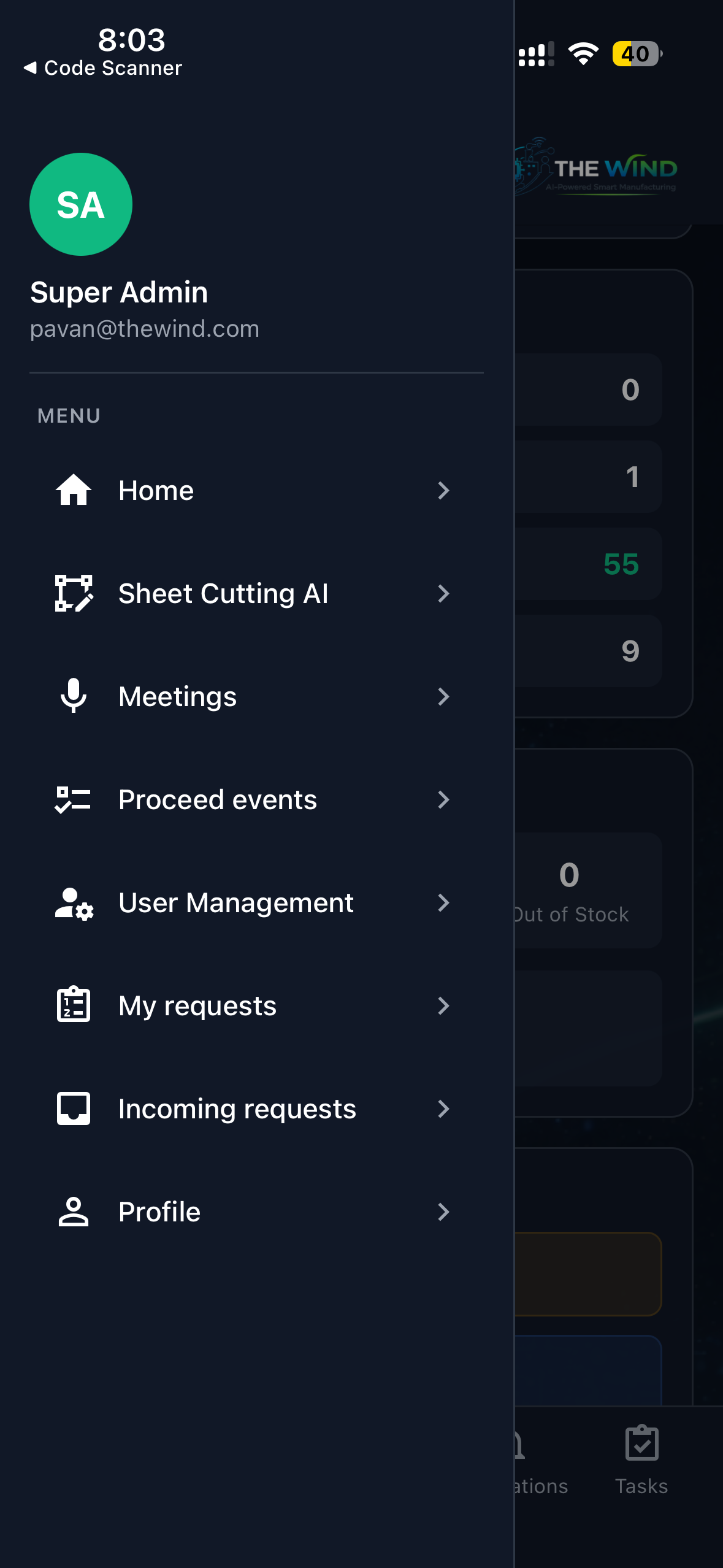 Mobile workflow screen